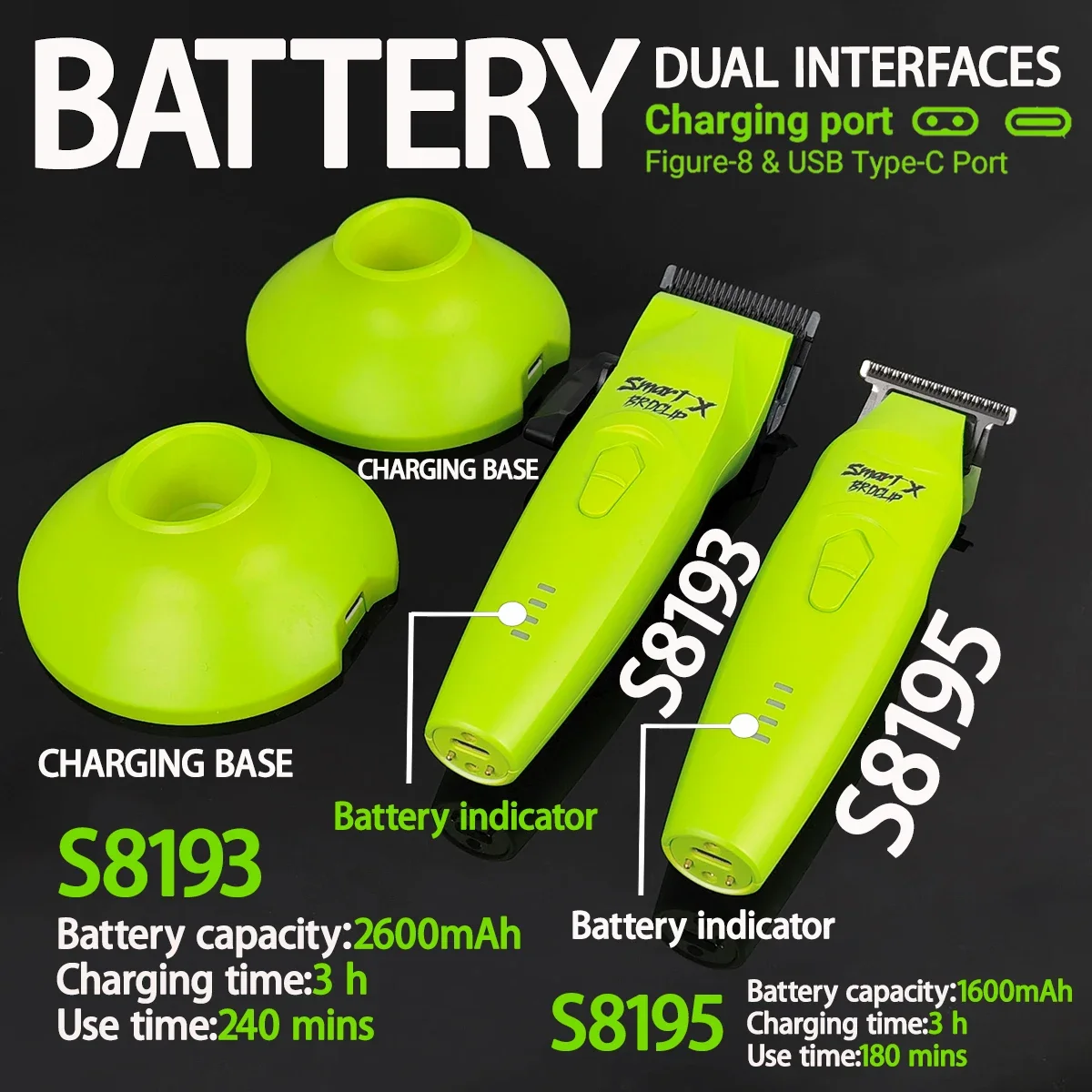 BRDCLIP S8193 S8195 Professional electric hair clipper BRUSHLESS MOTOR 7200RPM High speed high power Low Noise Ceramic Blade