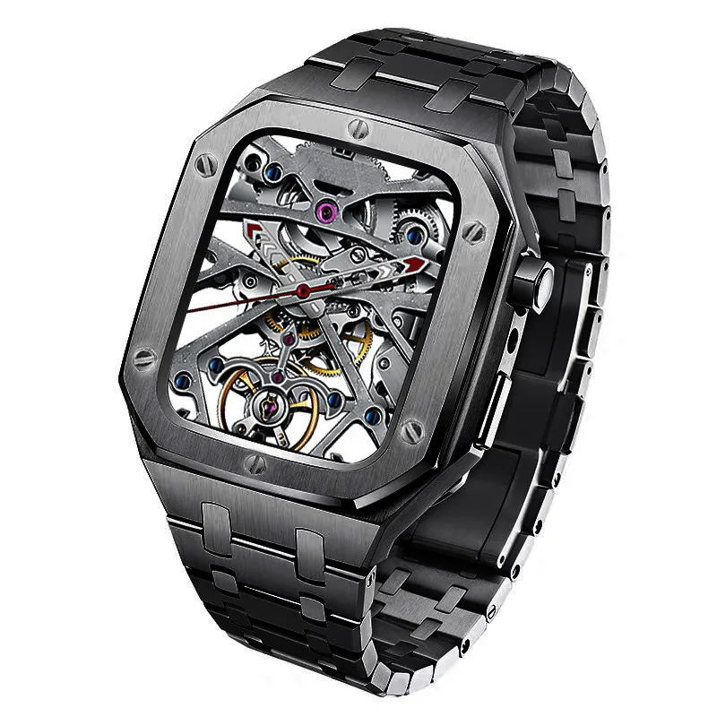 Kit de modificación de Metal de lujo para Apple Watch Series 8, 7, 45mm, 6, 5, 4, SE, 44mm, correa de acero inoxidable para iWatch, caja de bisel de reacondicionamiento