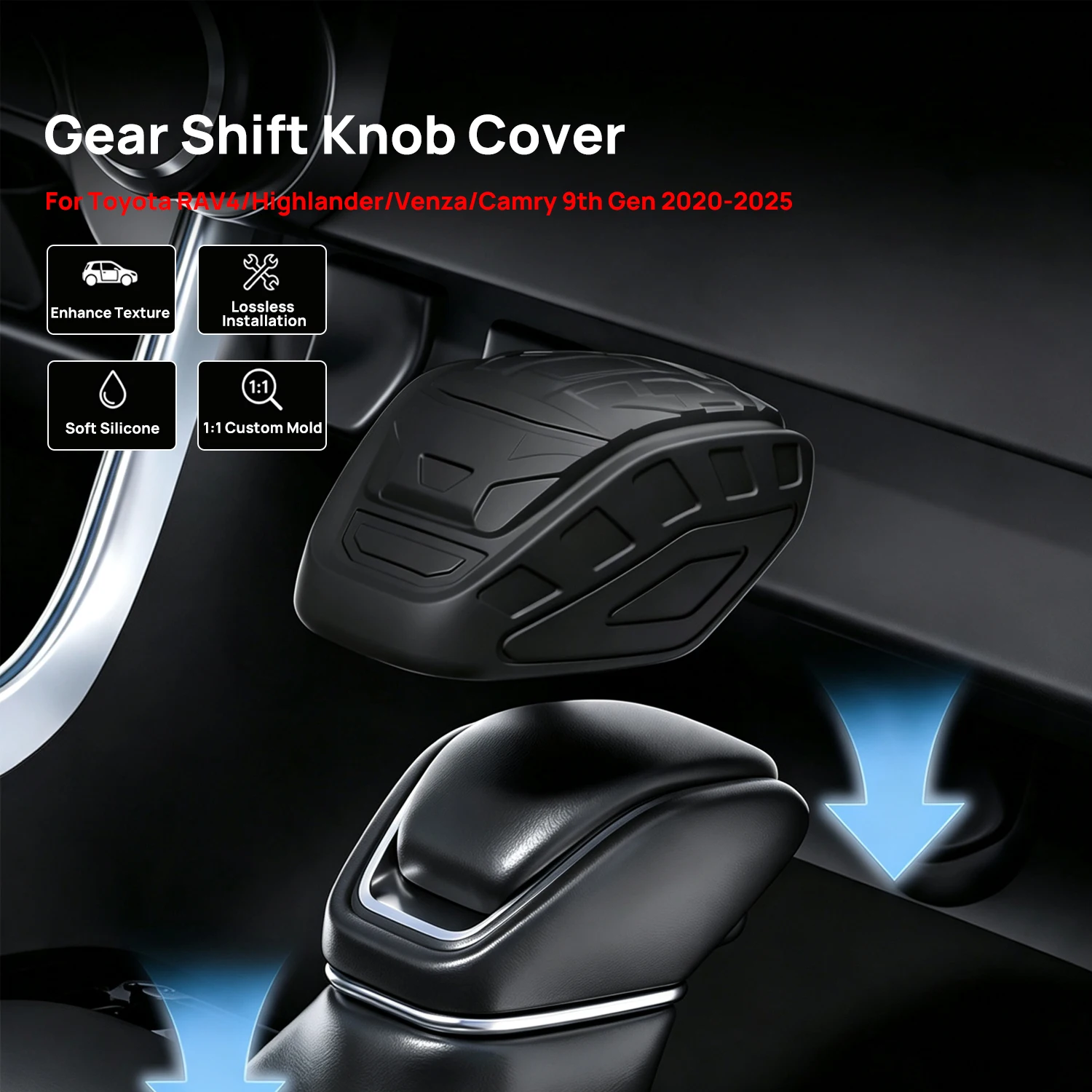 Silicone Gear Knob Cover Comfortable Car Gear Shift Protective Cover For Toyota RAV4/Highlander/Venza/Camry 9th Gen 2020-2025