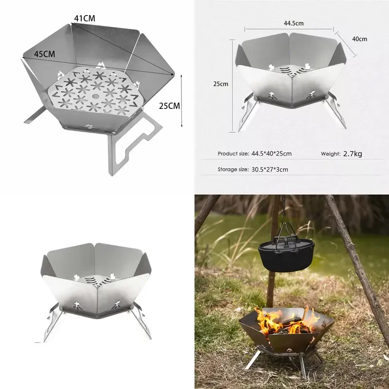 Portable Fire Pit Camping Brazier Folding Bonfire Stove Outdoor Fire Wood Stove Steel Fire Pit Burner Heater for BBQ