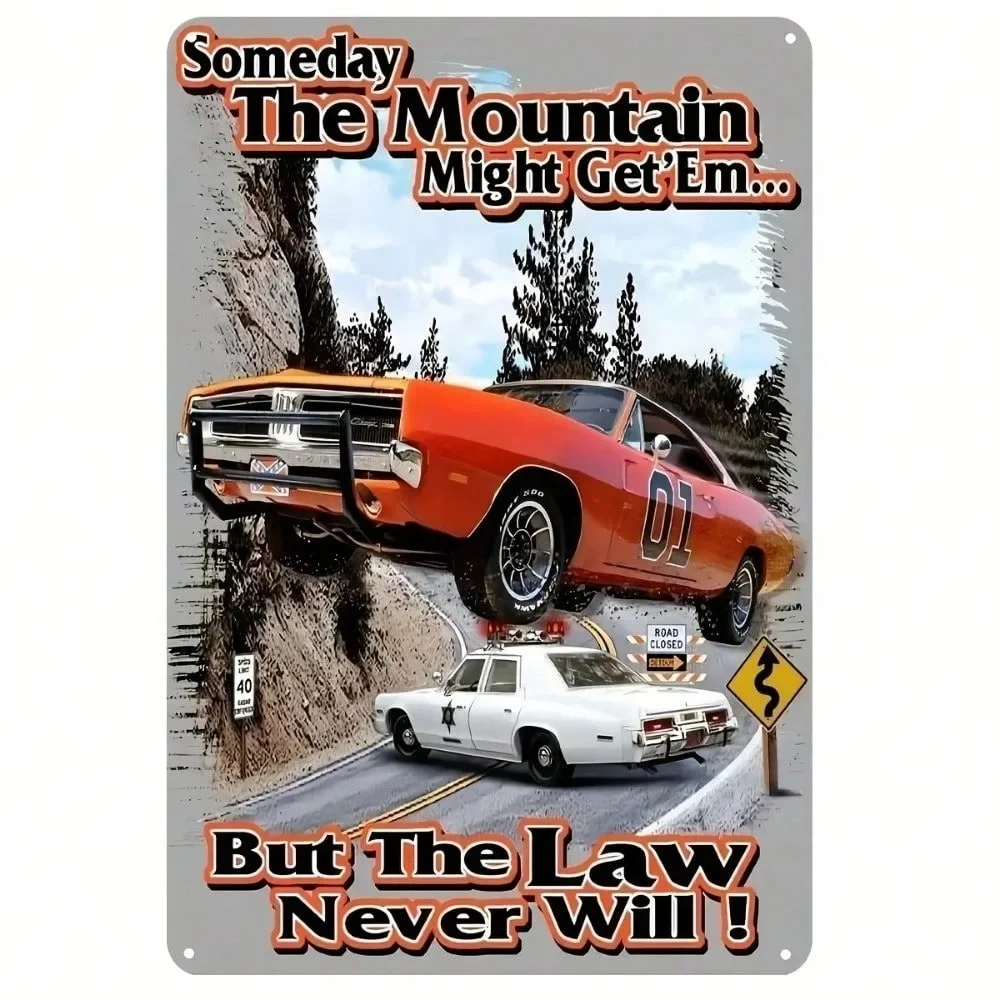1 قطعة اللوحة الصفيح الرجعية! لوحة حديدية مقاس 8 × 12 بوصة "في يوم ما يصل إلى الجبل، ولكن لن القانون أبدًا" - لوحة فنية جدارية مضحكة #1