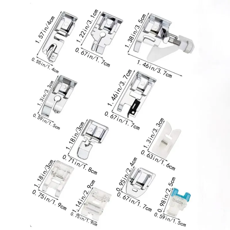 11 Sewing Machine Presser Feet with Glove Compartment for Brother Singer Janome Babylock Kenmore Low Handle Sewing Machines