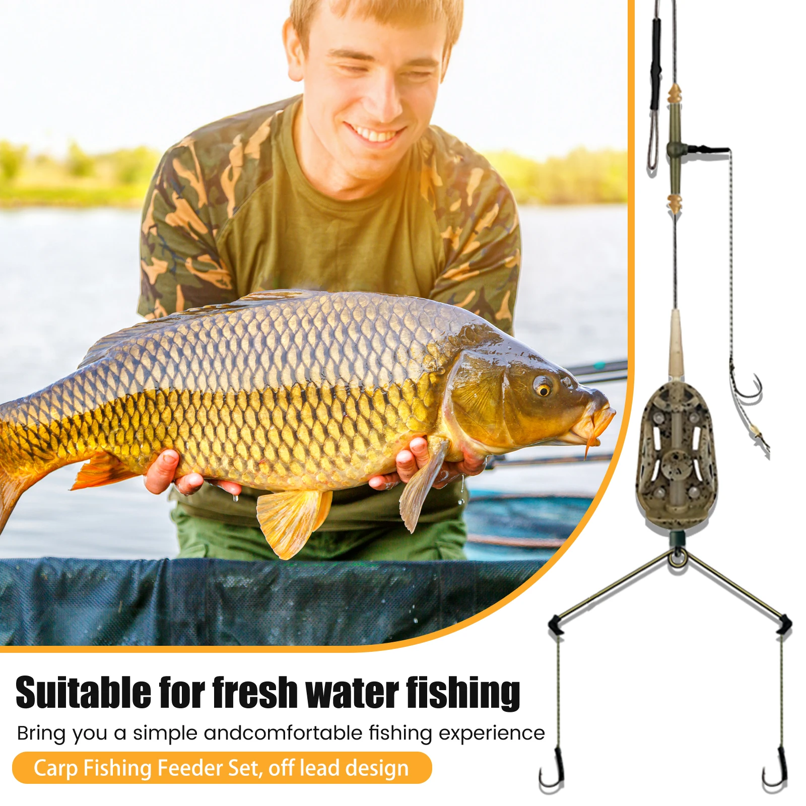 3 أدوات شعر سمك الشبوط مربوطة مسبقًا مع ليدكور | طريقة التغذية جاهزة | طعم مموه، ألوان مختلطة | صيد الأسماك في المياه العذبة القوي #3