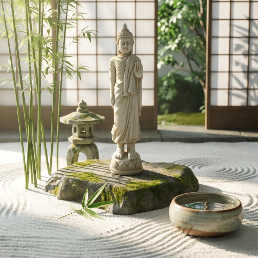 Buddha Statue with Pedestal Temple-Style Buddha Statue Decor Decorative Spiritual for Garden, Meditation Room