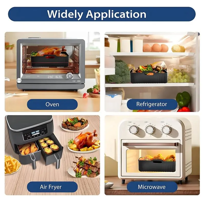 B06B-Silicone Air Fryer Liners Rectangular For NINJA Airfryer Insert And Oven Reusable Rectangle Food Baking Basket