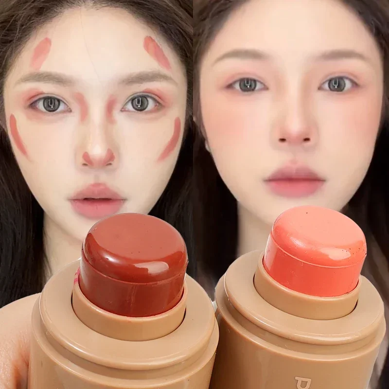 Waterproof Blush Stick Waterproof Brighten Face Contouring High Pigment Moisturizing Silky Blush Cream Cheek Lip Tints Cosmetics