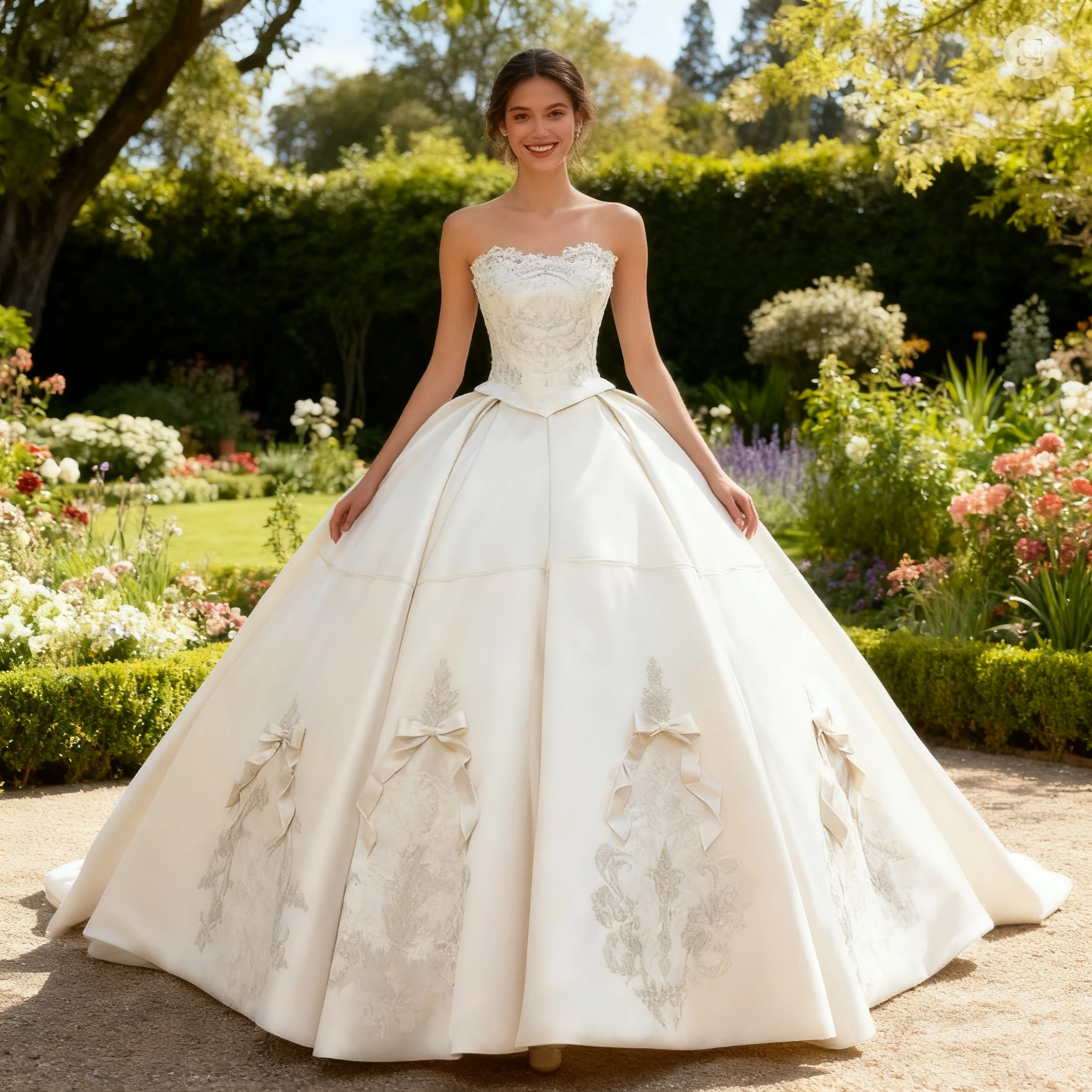 Luxurious Wedding Dress Satin With Peal Princess Ball Gown Sleeve Strapless Customized Lace Up Back Bride Dress Vestido De Novia