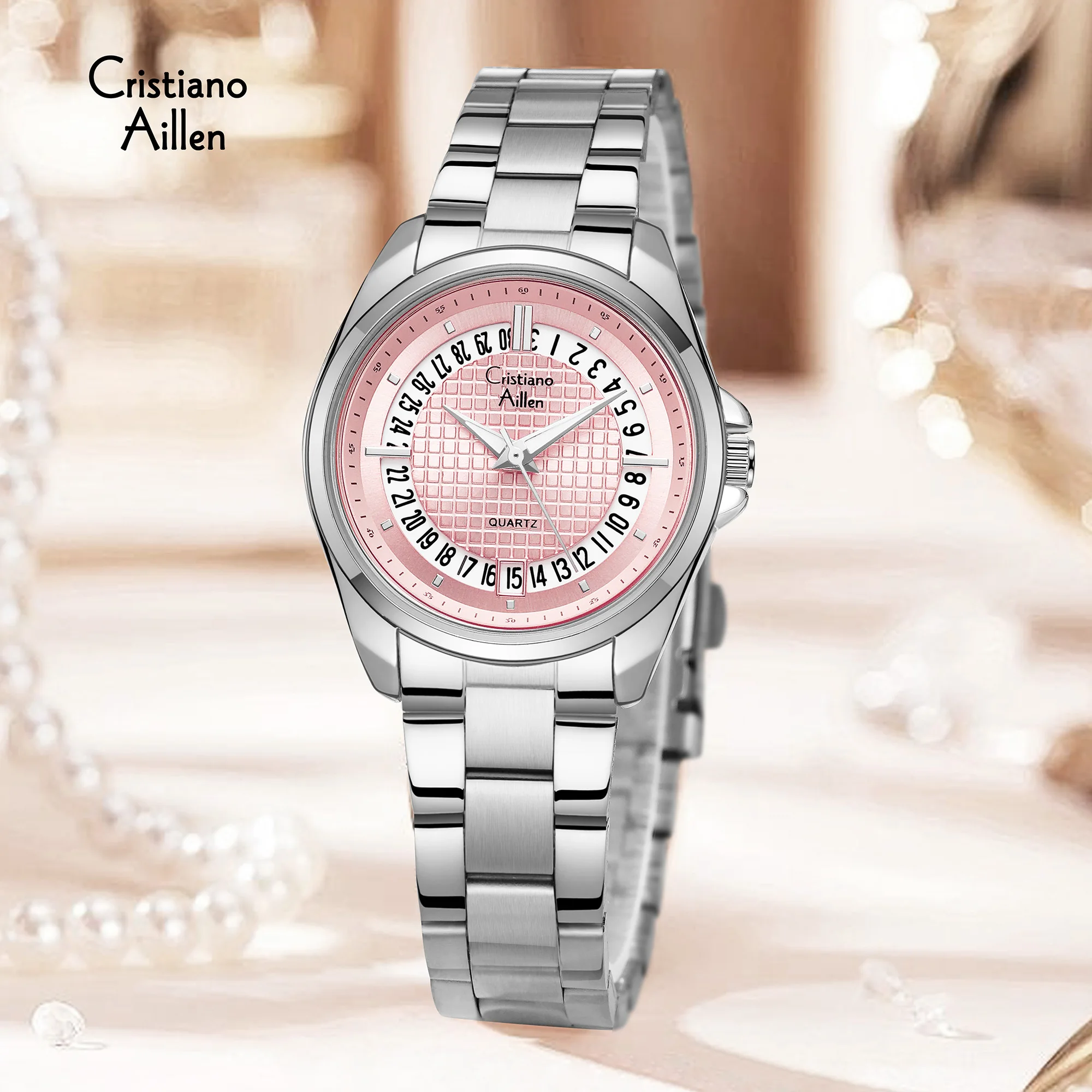 Elegancki zegarek damski kwarcowy, luksusowy zegarek biznesowy do sukienki, prosty zegarek damski z kalendarzem.