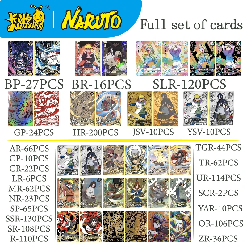 Kayou Genuine Naruto Anime Characters Full Set of Cards Bp-Nr-Cr-Slr-Hr-Cp-Ar-Or Uchiha Obito Uzumaki Naruto Collection Card