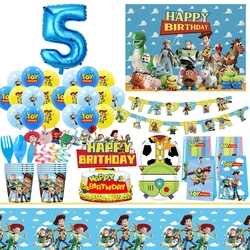 Disney Toy Story Birthday Party Decoration Tableware Supplies Buzz Lightyear Paper Cups Plates Tablecloth Balloons Set For Kids