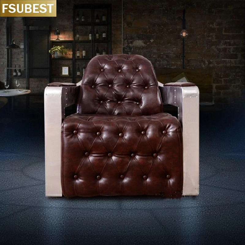 FSUBEST European And American Style Industrial Style Retro Single Sofa Retro Bar Boss Chair High-End Villa Sofa Chair