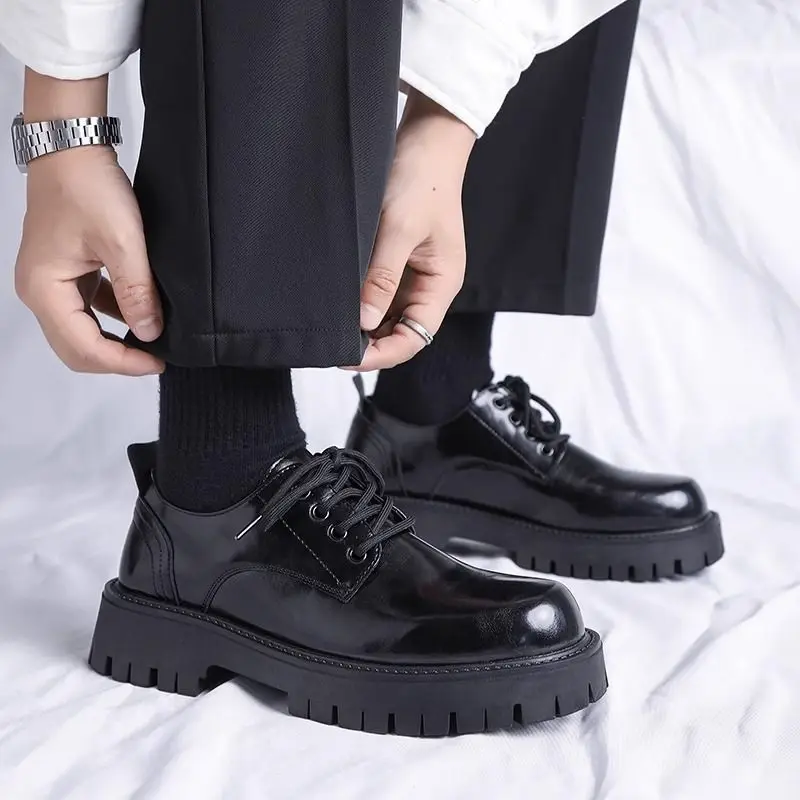 

New Derby Shoes Men Wedding Groom Leather Shoes Comfortable Platform Oxfords Business Casual Chunky Sole Formal Shoes