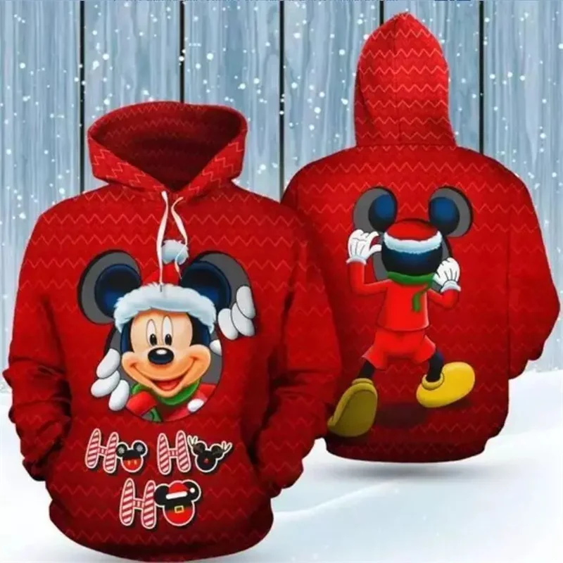 2025 New Personalized Custom Disney Mickey Mouse Red 3D Hoodies for Men and Women Casual Hoodies Boys Girls Christmas Hoodies