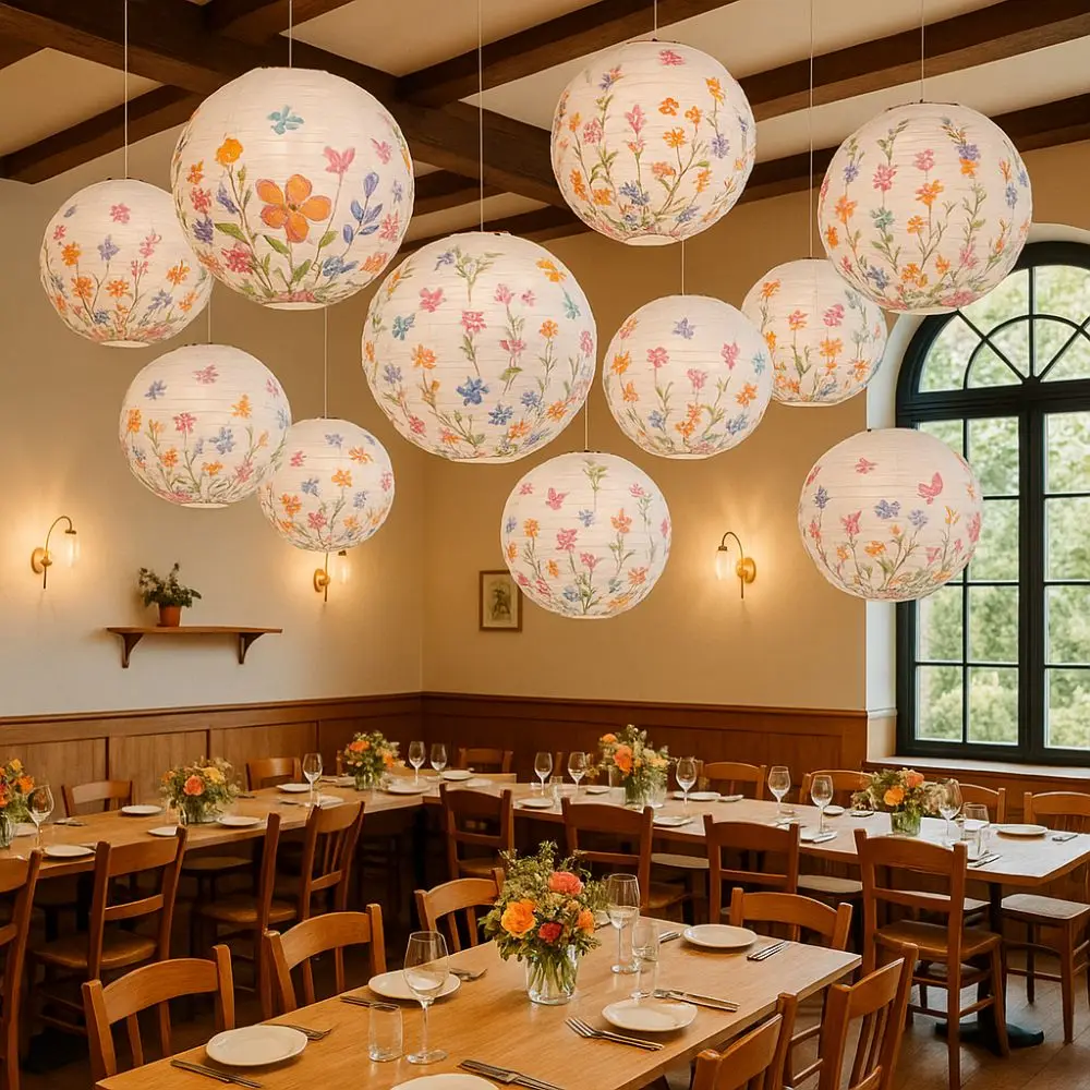 

12pcs Spring Summer Theme Butterfly Hanging Lantern Portable DIY Lantern Flowers Paper Lantern Decorative