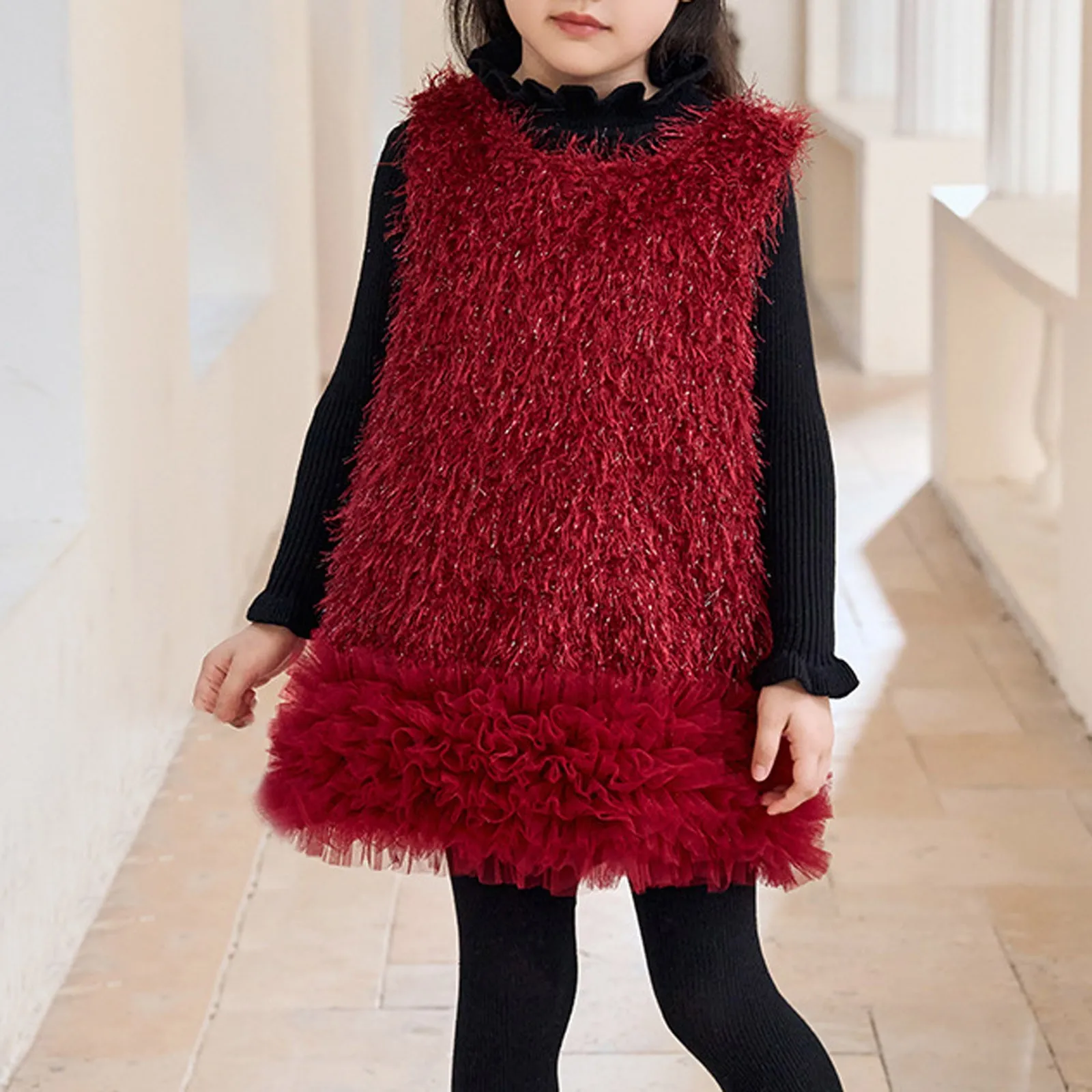 

Girls Sequined Dress 2024 Autumn Winter Christmas Party Dresses for Kids Sleeveless Baby Fluffy Dress Toddler Party Costume