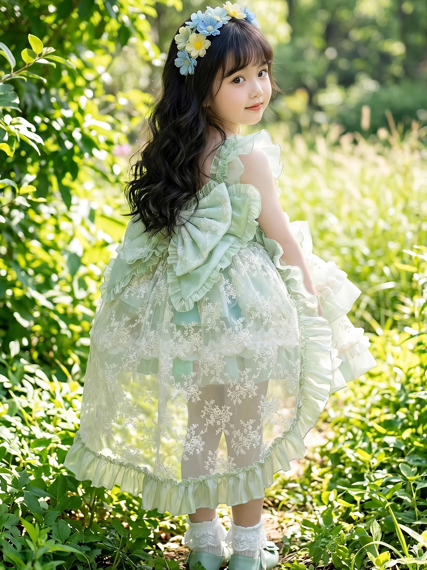 

Lolita Princess Skirt Dress Girls Birthday Cake Skirt Heavy Work Mesh Fairy Dress Summer Floral Children's Dress Trendy