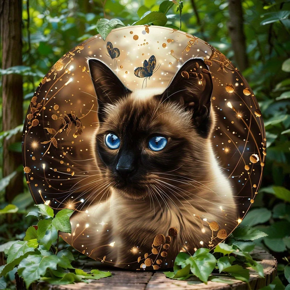 لوحة فنية جدارية من الألومنيوم على شكل قطة سيامية مقاس 8 × 8 بوصة - توجيه الصورة، ديكور مقاوم للطقس، مطبوع عالي الدقة، حفر مسبقًا، بدون ريش، El #3