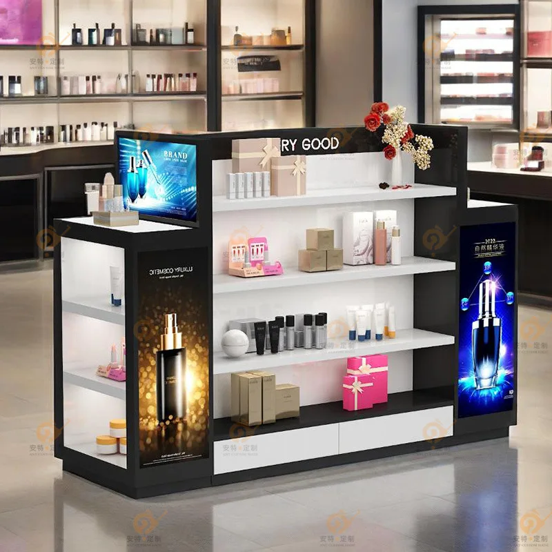 Shopping mall cosmetics display cabinet beauty salon display cabinet with lamp beauty container product display cabinet island c