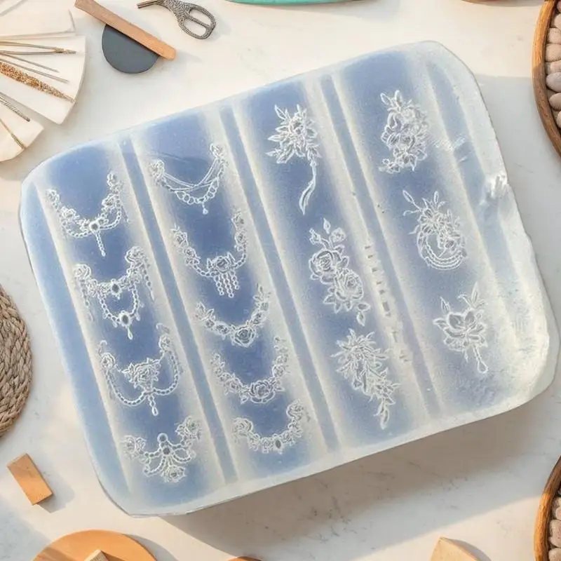 [E]Fashion Flower Chain 3D Relief Carving Silicone Nail Mold DIY Nail Art Decoration Floral Design Transparent Manicure Template