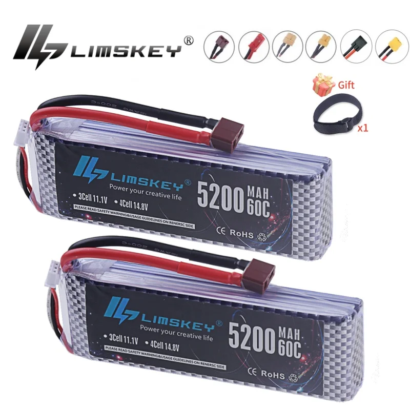 1/2unit Limskey 5200mAh 7.4V 60C Lipo Batteries for RC Car 2S RC Lipo Battery with T Plug For RC Drone Car Truck Helicopter Boat