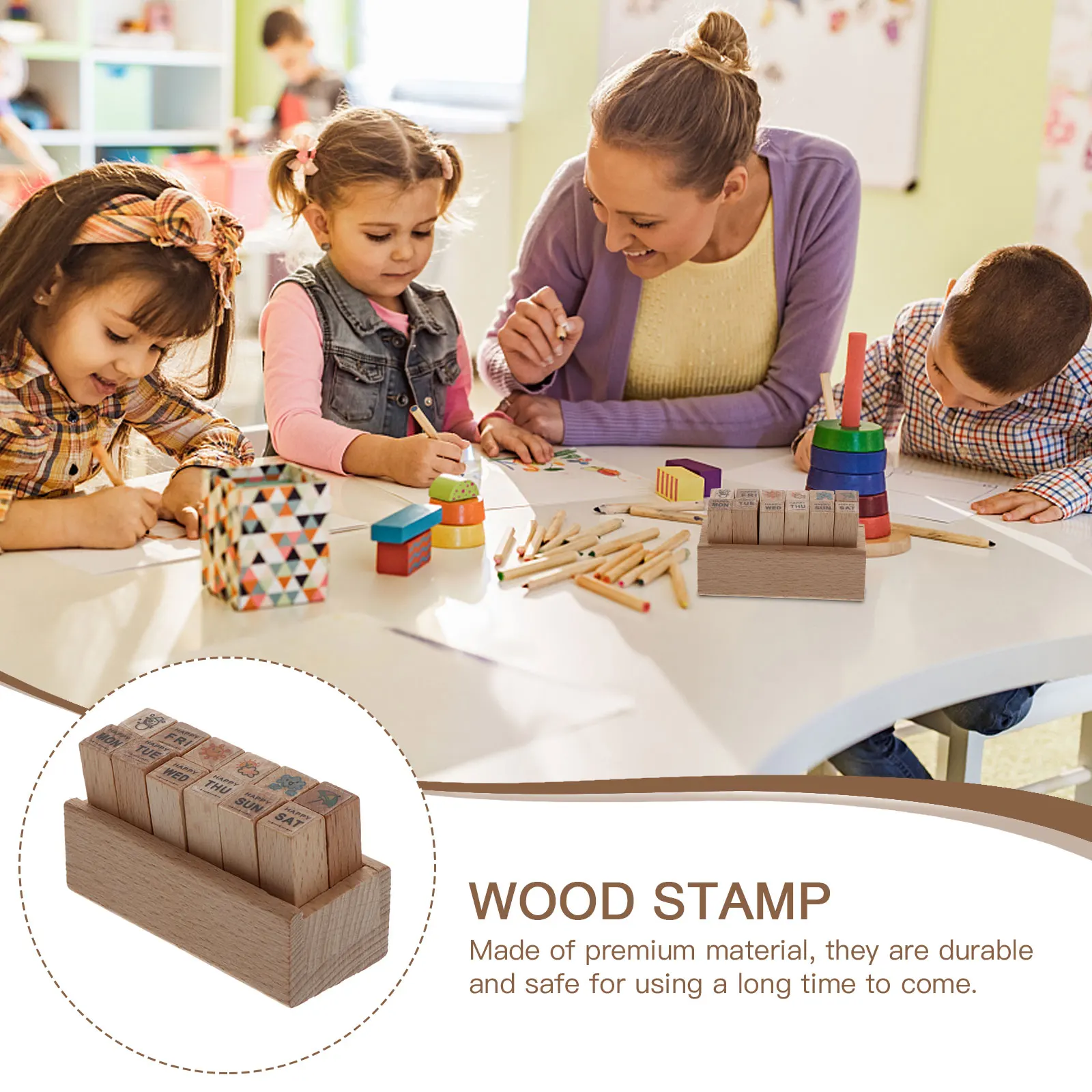 

12pcs Wood Stamps Handmade Journal Diy Scrapbook Crafting Seals Safe Durable Premium Beautiful Clear Kids Gift Storage