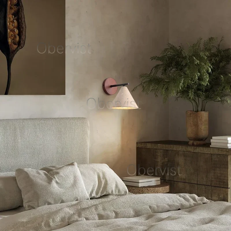 Natural Stone Room Decor Wall Lamp Classical Wall Lights Bedroom Led Sconce Yellow Travertine Home Decorations Lighting Fixtures