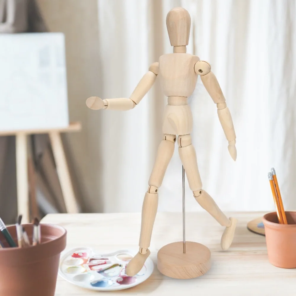 12 Inch Wooden Mannequin Articulated Joints Wood Sketch Human Figure Model Smooth Polished Surface Stable Standing