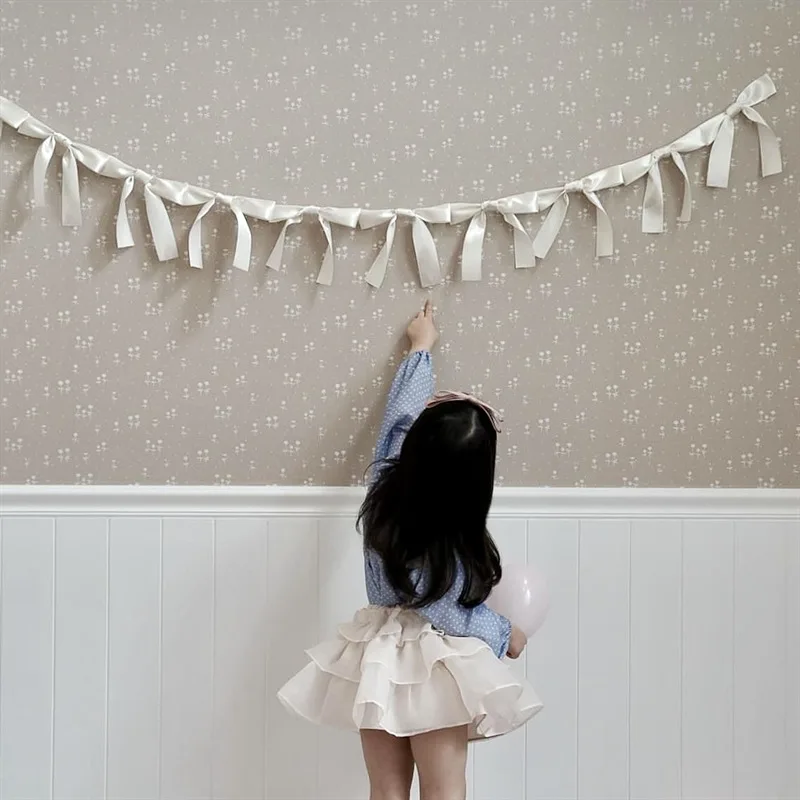 Bowknot Ribbon Garland Flags Princess Girls Room Wall Hanging Banner Kids Birthday Baby Shower Wedding Party Decor Photo Props view 4