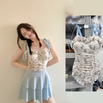 여성 스플릿 수영복 투피스, 블루 슬림 뱃살 커버, 바캉스 용수철, 보수적인 스타일, 고급스러운 수영복 Best5 여성 스플릿 수영복 투피스, 블루 슬림 뱃살 커버, 바캉스 용수철, 보수적인 스타일, 고급스러운 수영복 Best5