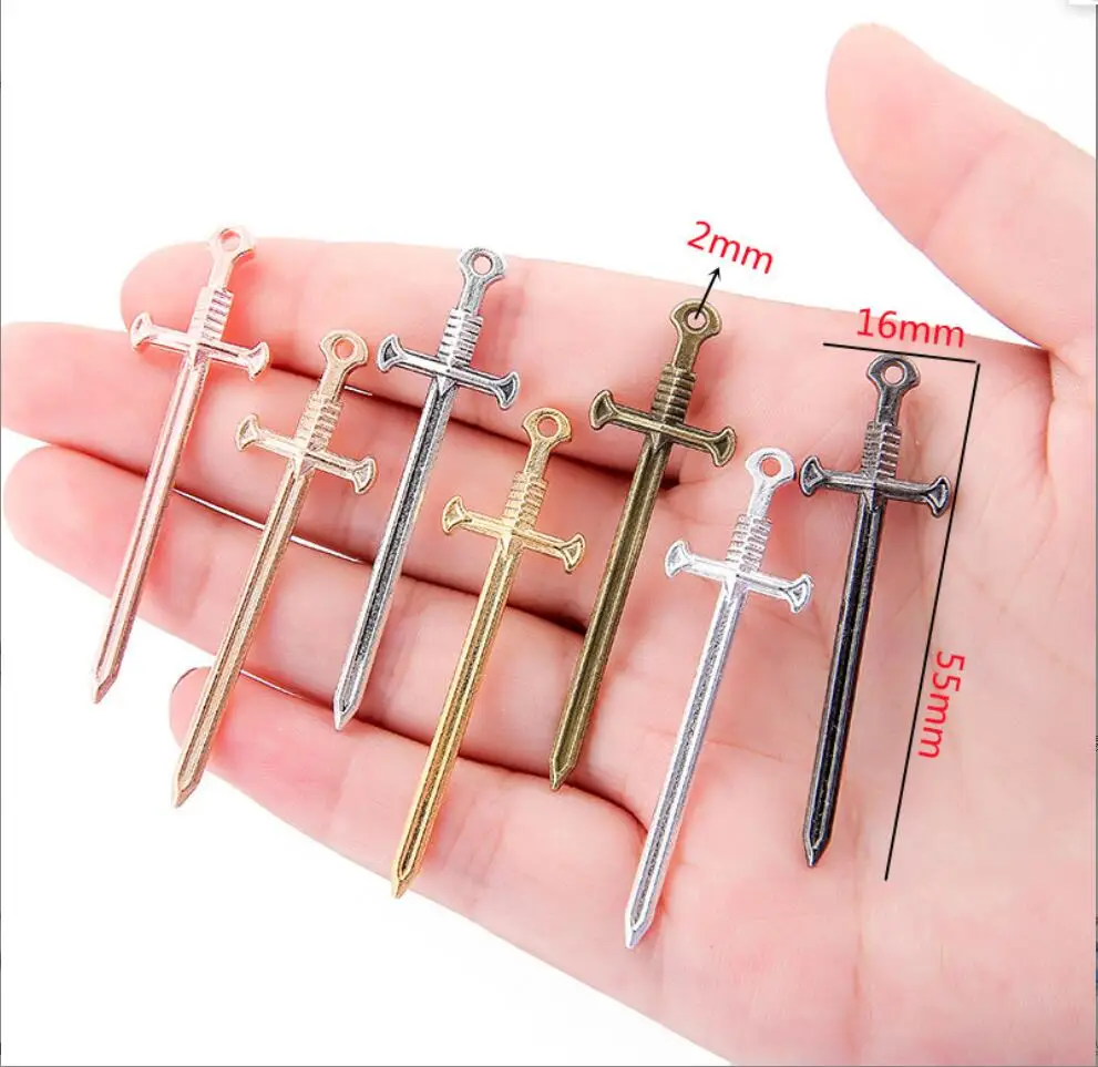 100pcs 55*16mm New Antique Silver Color Skull Sword Charms Pendant Designer Charms Fit Jewelry Making DIY Jewelry Findings F0065