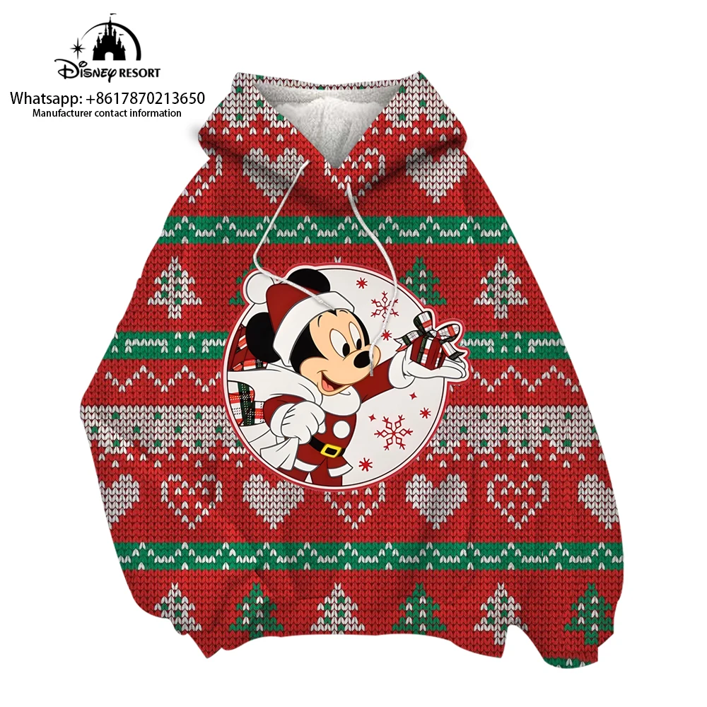 Kerst Mickey Cartoon 3d Flanellen Hoodie Mode Mannen En Vrouwen Losse Comfortabele Sport Hoodie 2024 Nieuw