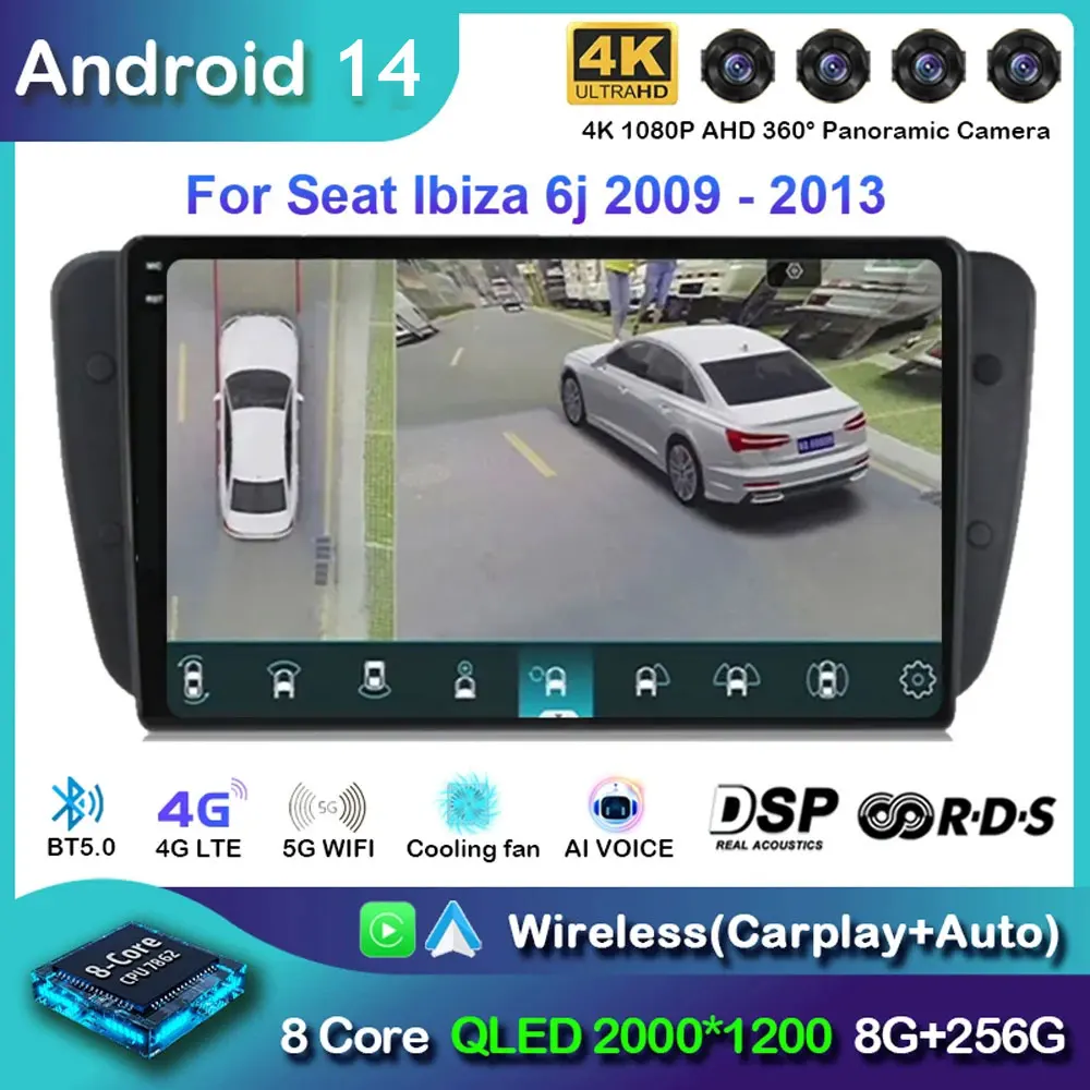 

Android 14 Carplay Car Radio For Seat Ibiza MK4 6J SportCoupe Ecomotive Cupra 2009 -2013 Navigation GPS Multimedia Player stereo