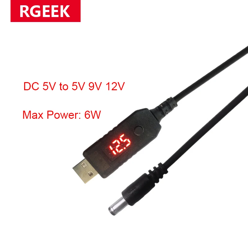 RGEEK USB Boost Converter DC 5V to 5V 9V 12V 5.5*2.1mm with Adjustment Button Step-up Converter Cable Connecter for WIFI Router