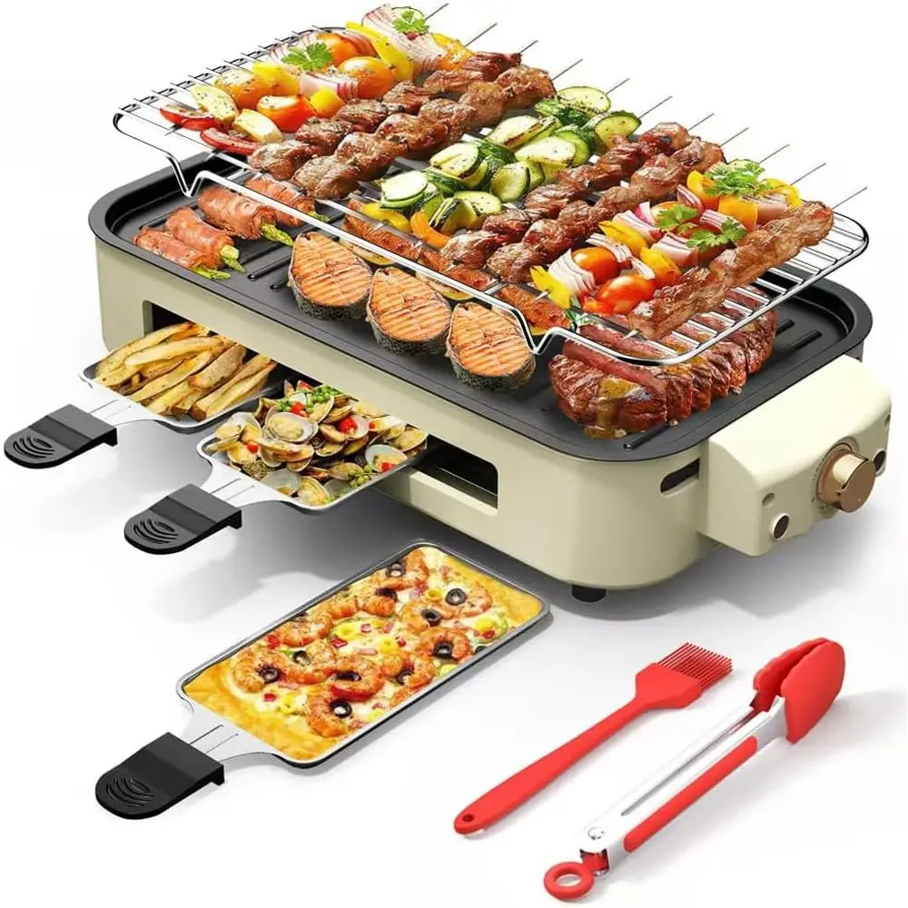 

Indoor Electric Grill with Smokeless Technology, Skillet Griddle, and Kitchen Griddle in Beige