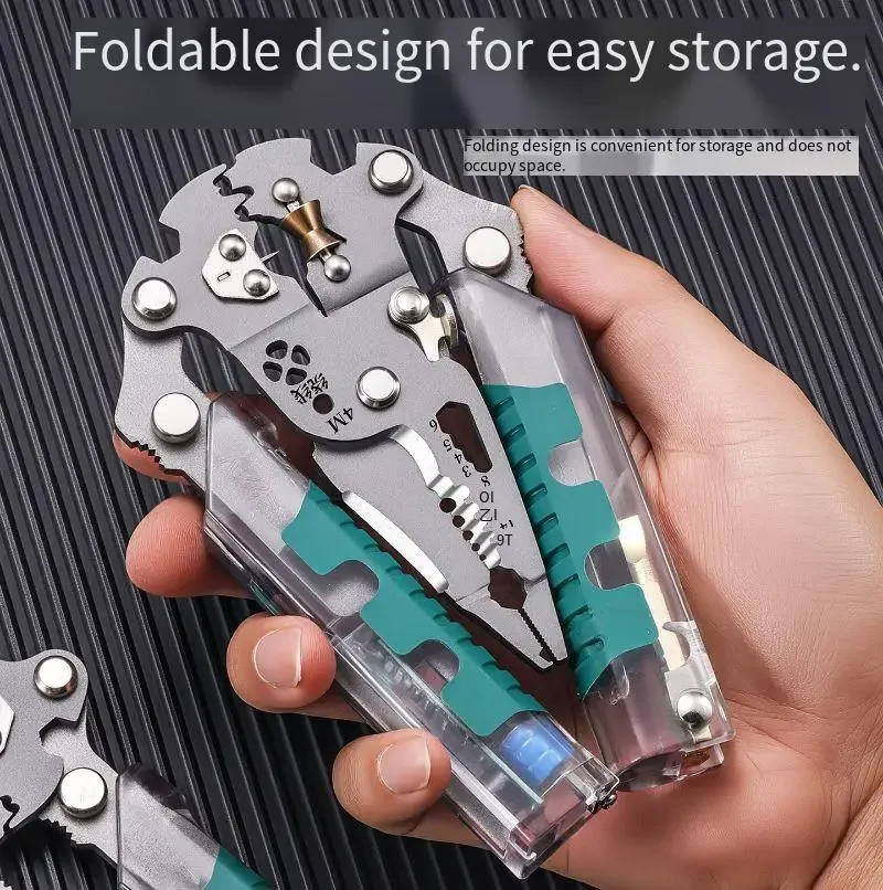 Heavy-Duty Folding Wire Stripper - Integrated Voltage Tester For Multi-Function Electrical Work