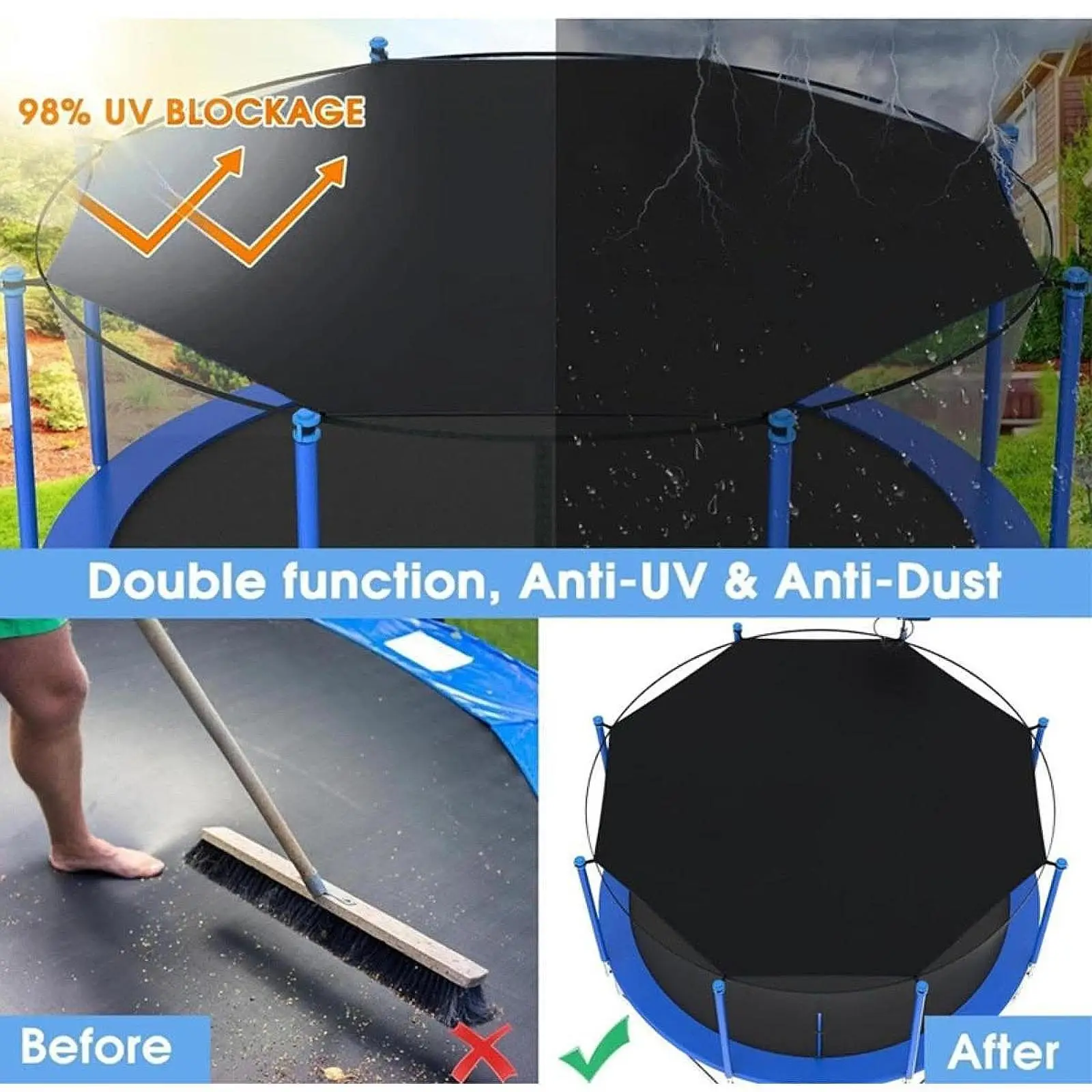 

Trampoline Sunshade Cover for 16ft 8 Poles Tearproof Sun Protection Cover