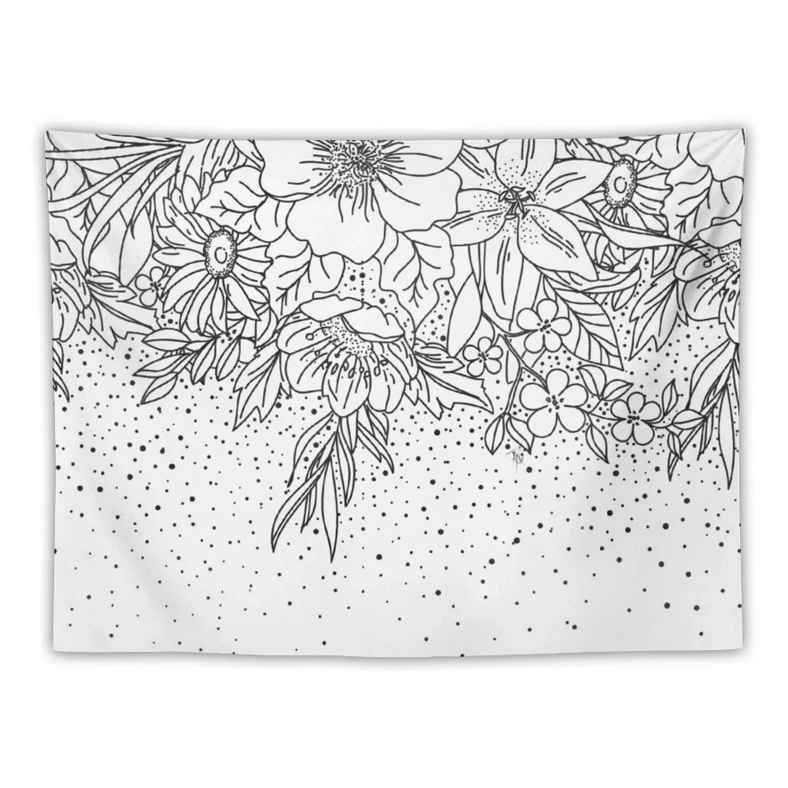 

Cute Black White floral doodles and confetti design Tapestry Decorative Wall Mural Aesthetic Room Decoration Tapestry