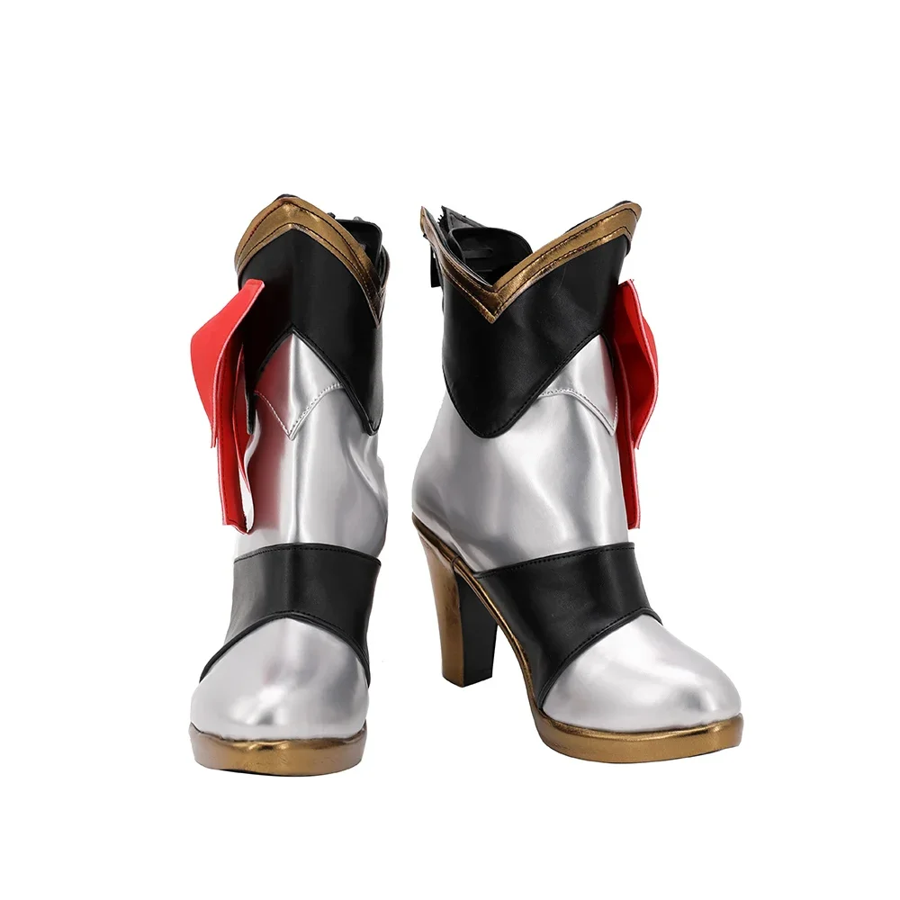 Genshin Impact Noelle Cosplay Boots High Heel Shoes Silver Custom Made Any Size