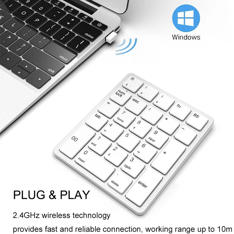 Portable 2.4G Wireless Number Keyboard With Currency Symbol,Rechargeable 26Key Financial Accounting Numeric Keypad for PC/Laptop