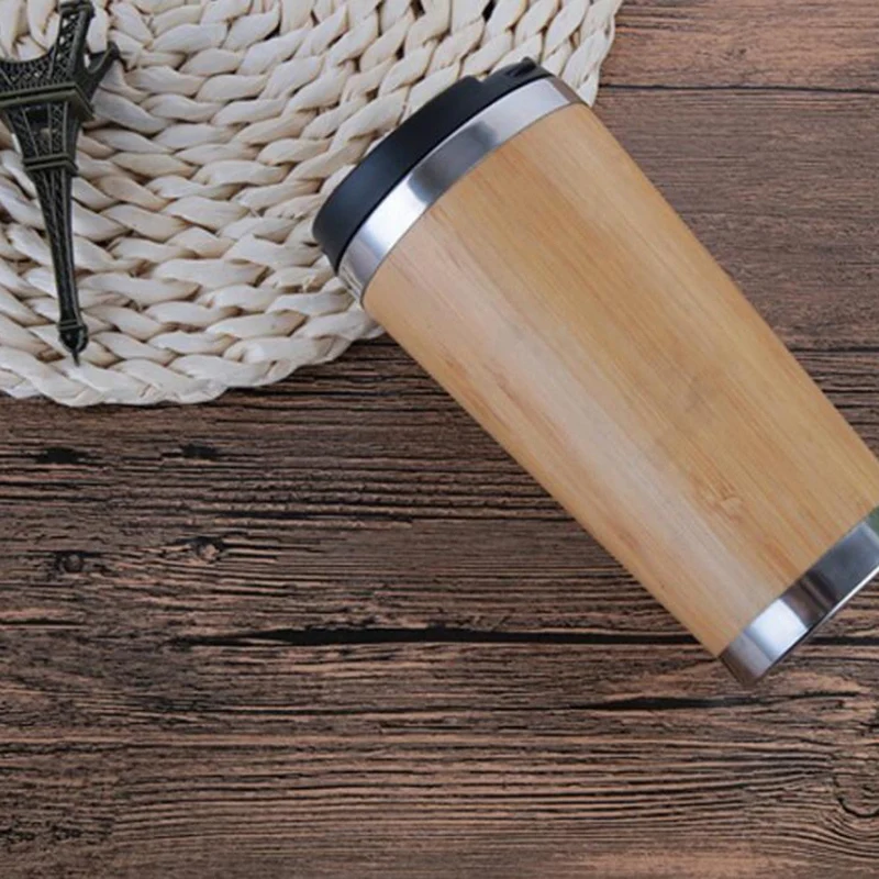 Promotion! 450Ml Bamboo Coffee Cup Stainless Steel Coffee Travel Mug With Leak-Proof Cover Insulated Coffee Accompanying Cup Reu