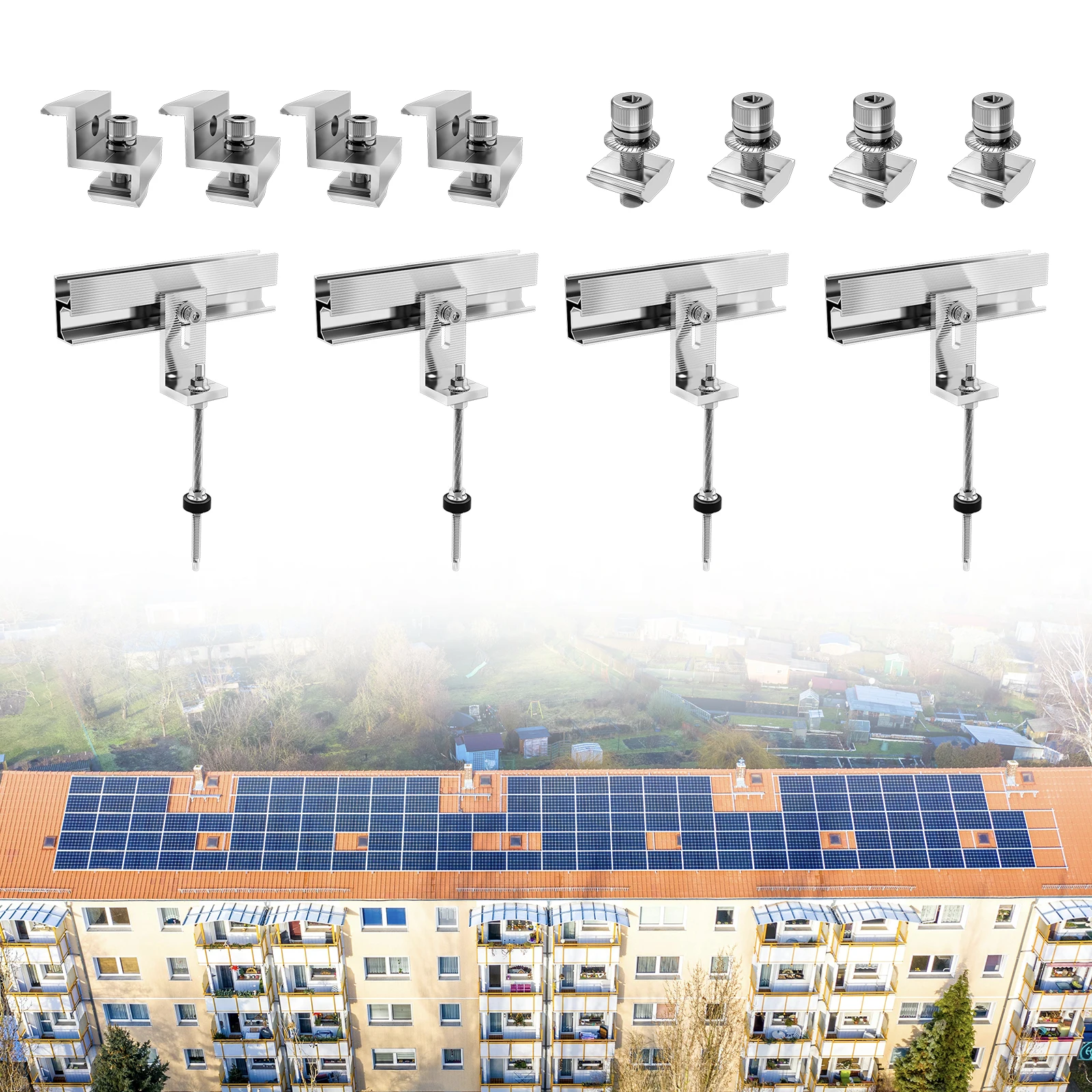 CP-SETUNO Solarpanel-Halterung, Füllschrauben aus Edelstahl mit Schienen, M10 x 200 mm, Schrauben für die Photovoltaik-Solarmontage, Hei
