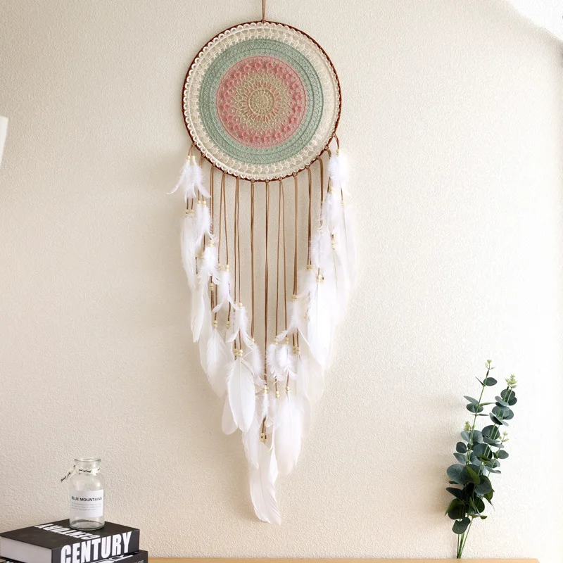 Braided Round Dream Catcher with Feather Fringe Home Bedroom Decor Inventory Hanging Craft Dream Catcher