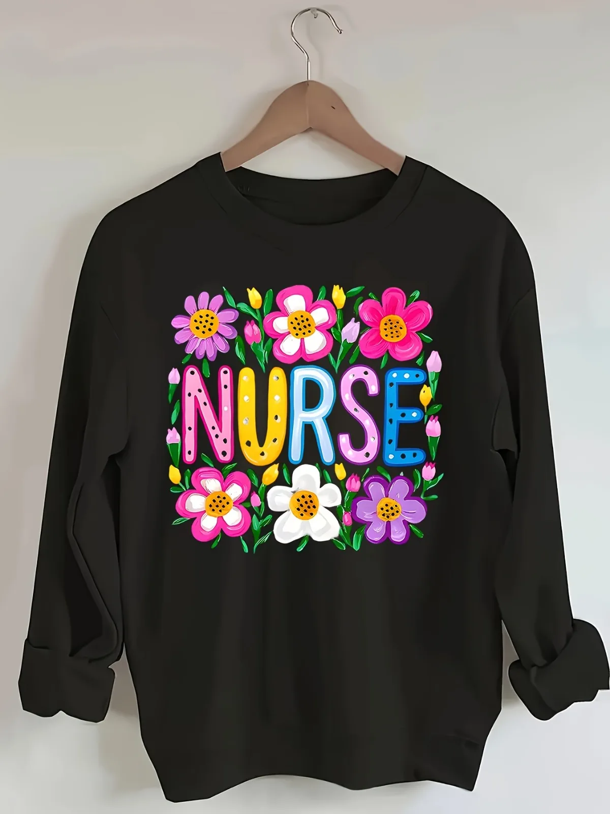 Felpa con cappuccio stampata con motivo da assistente alla moda casual da donna, comoda pullover girocollo a maniche lunghe, adatto per regali di festa