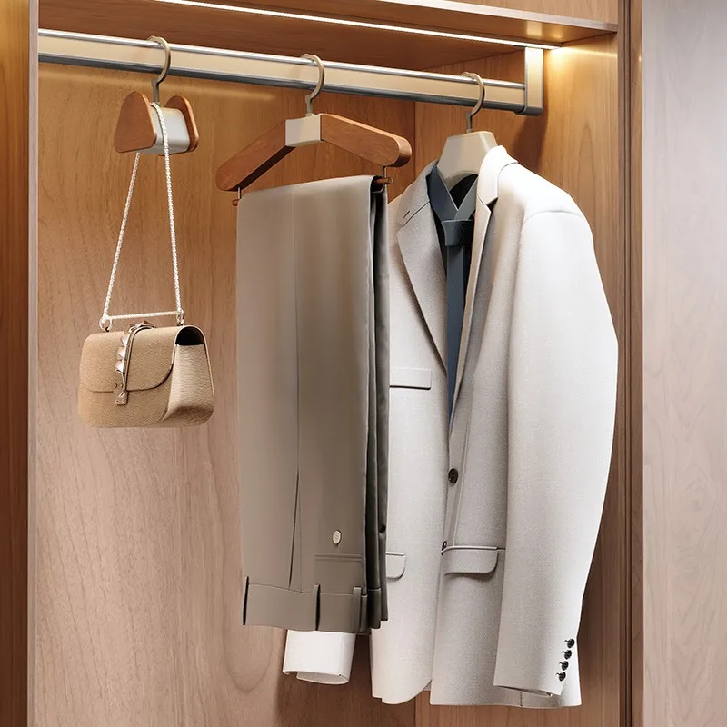Walnut Wood Leather Non Slip Hanger Wide Shoulder Anti Wrinkle Garment Holder for Suits Premium Clothes Rack Wardrobe Coat Stand