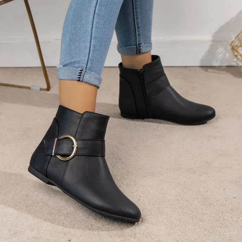 Bottes de rinçage pointues pour femmes, bottes Parker pour femmes, bottes à glissière noires simples, grande taille 43, chaussures à plateforme pour femmes, nouvelle mode, 2023