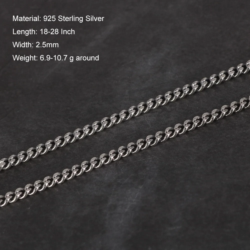 S925 Sterling Silver 2.5mm Whip Rope Men's Necklace Punk Rock Cool Fashion Long Necklace Jewelry