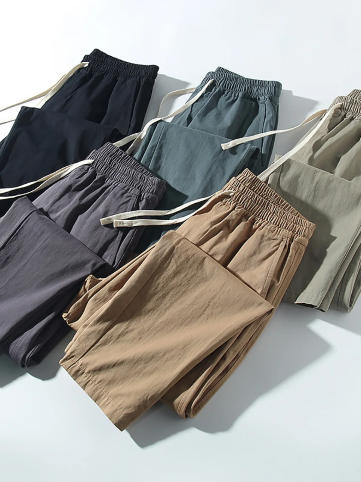 

Мужские однотонные свободные прямые повседневные брюки в стиле ретро с эластичной резинкой на талии, осеннее новое поступление, универсальный базовый крой