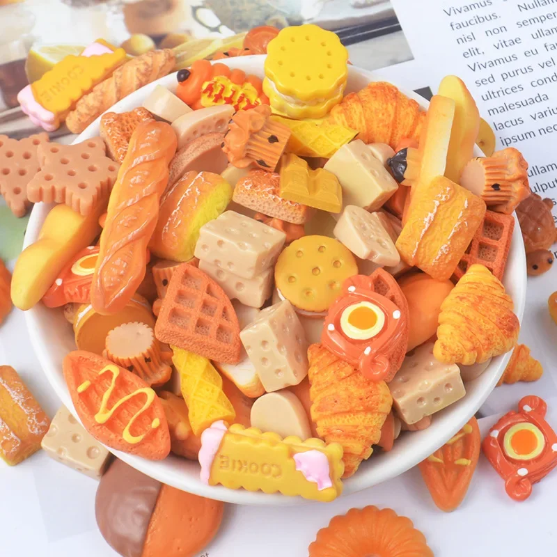 10 Pcs Simulation Bread Cheese Biscuit DIY Jewelry Accessories Doll House Decorations Looks Delicious