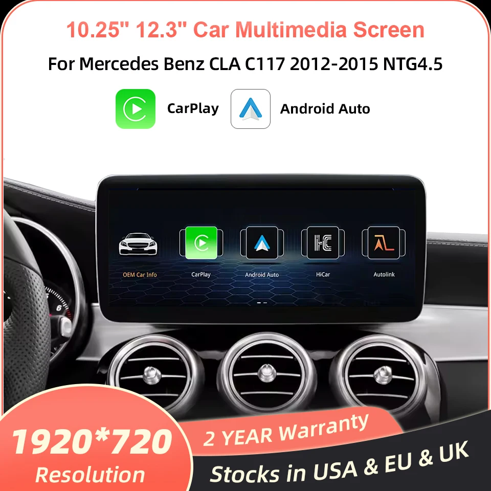 شاشة لينكس لمرسيدس بنز CLA C117 12-15 NTG4.5 Carplay اللاسلكية أندرويد السيارات الوسائط المتعددة لتحديد المواقع بلوتوث