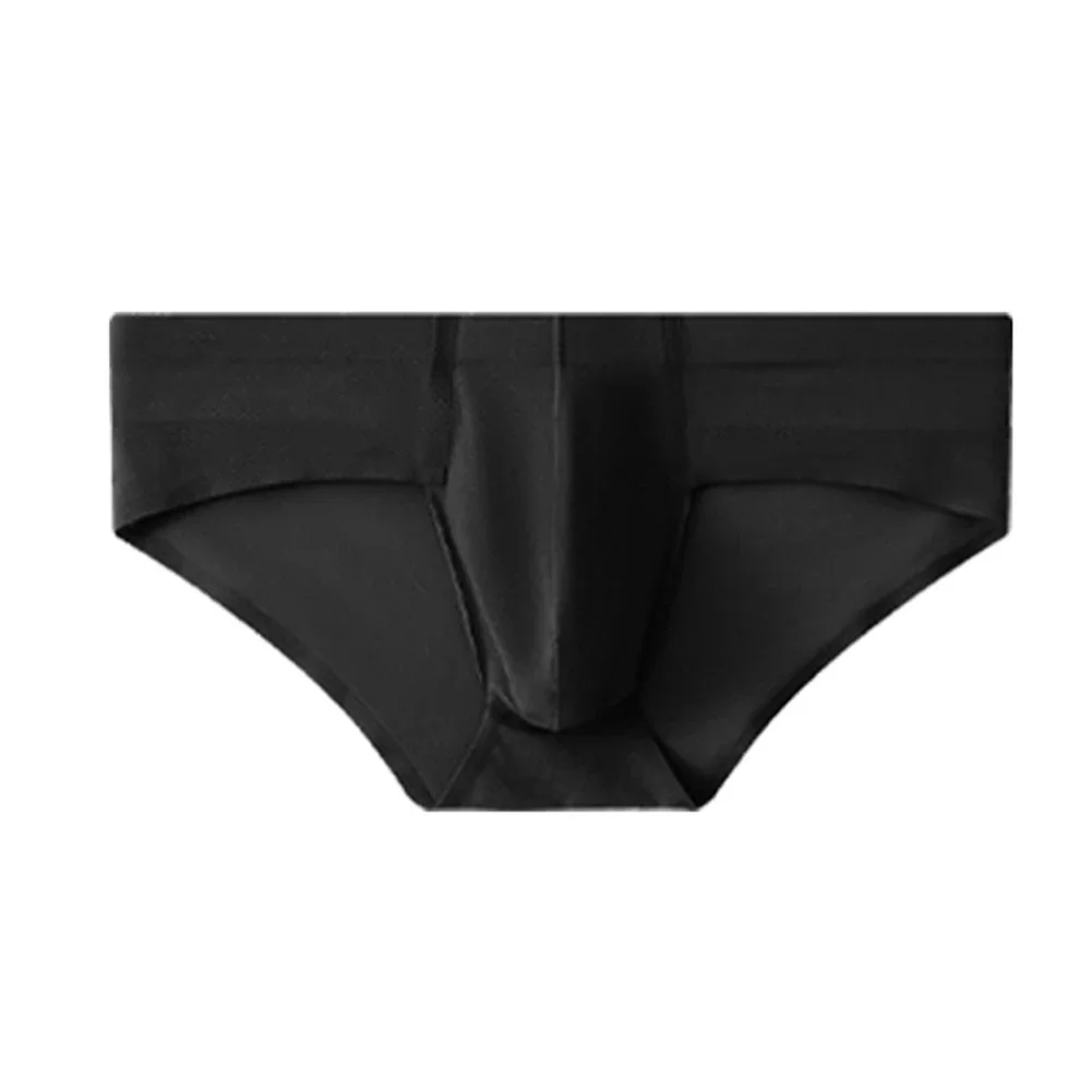 Mens Sexy Low Waist  Solid Bulge Briefs Underwear Ice Silk Convex Pouch Underpants Skin Friendly Soft Sleepwear Knickers